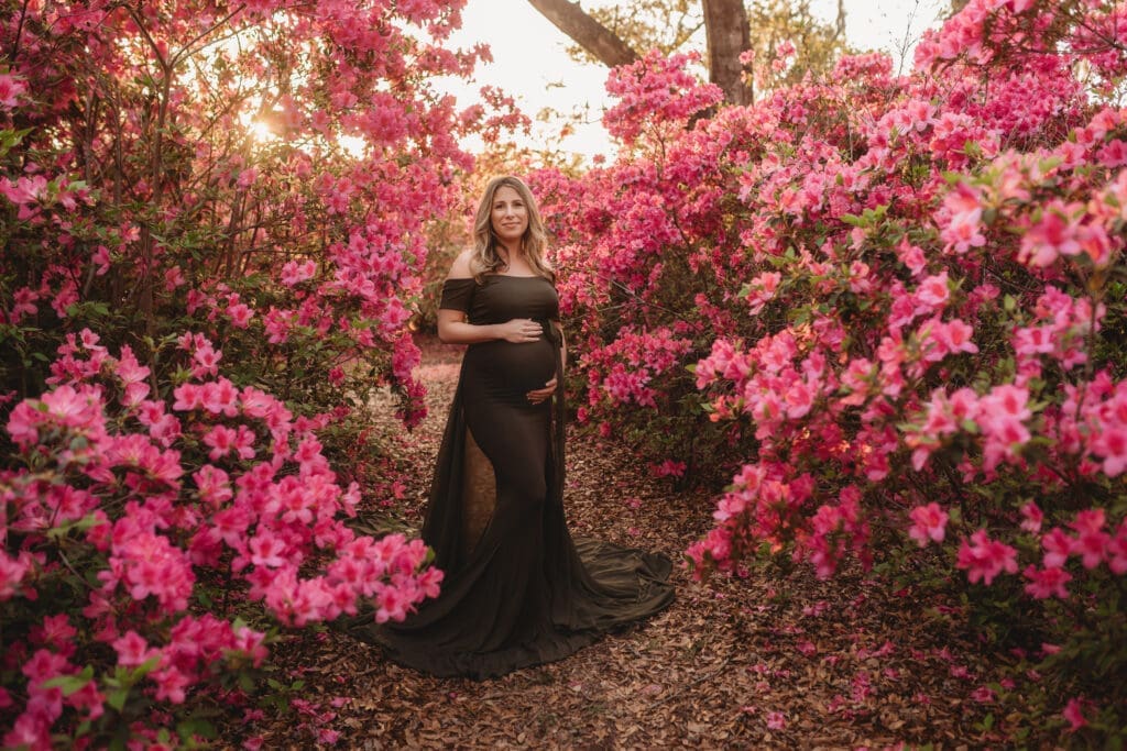 Spring Mini Sessions at Hampton Park with Azalea Blooms in Charleston, SC. 