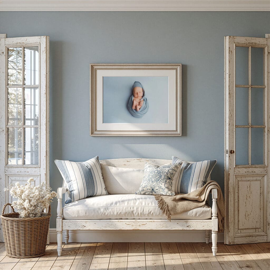 Professionally Framed Wall Art of Newborn Portrait from Holy City Babies Portrait Studio in Charleston, SC. 