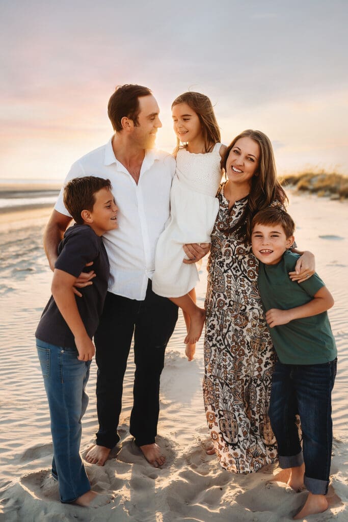 Family poses together for Portraits during Family Photoshoot on Kiawah Island with Holy City Family Photography. 
